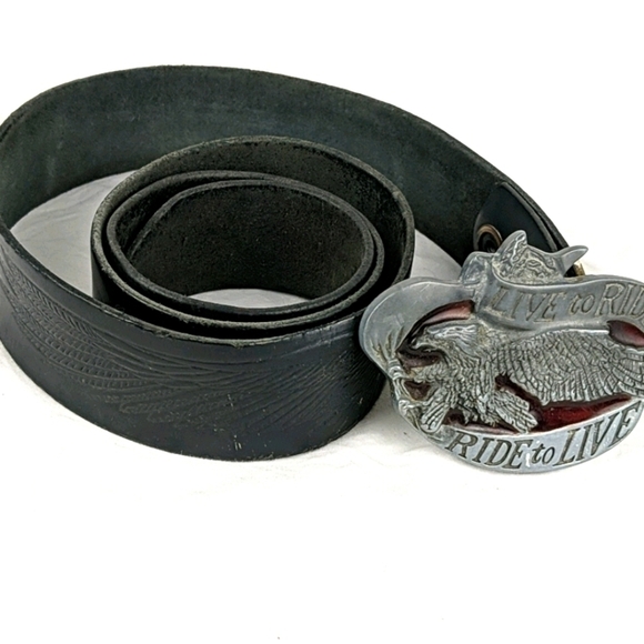 vintage black Leather eagle buckle belt - Picture 3 of 9